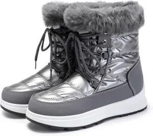 Platform Snow Boots Women Winter Boots for Women Casual Fashion Lace-up High Top Sneakers Warm Cozy Fleece Lined Cold Weather Boots Water-proof Anti-Slip Outdoor Shoes Mid Calf Boots