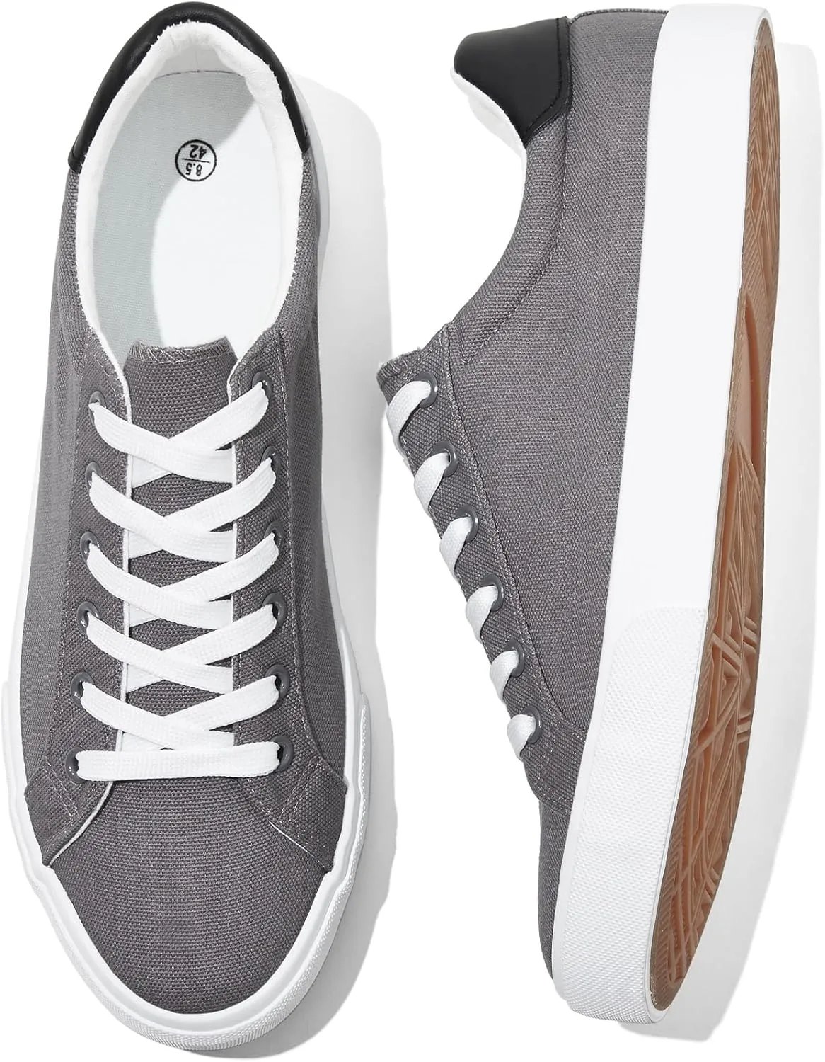 Rominz Mens White Canvas Shoes Fashion Low Top Canvas Sneakers Casual Tennis Shoes Lace-Up Walking Shoes for Men