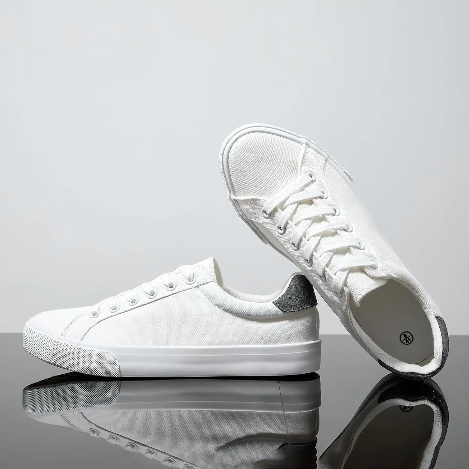 Rominz Mens White Canvas Shoes Fashion Low Top Canvas Sneakers Casual Tennis Shoes Lace-Up Walking Shoes for Men