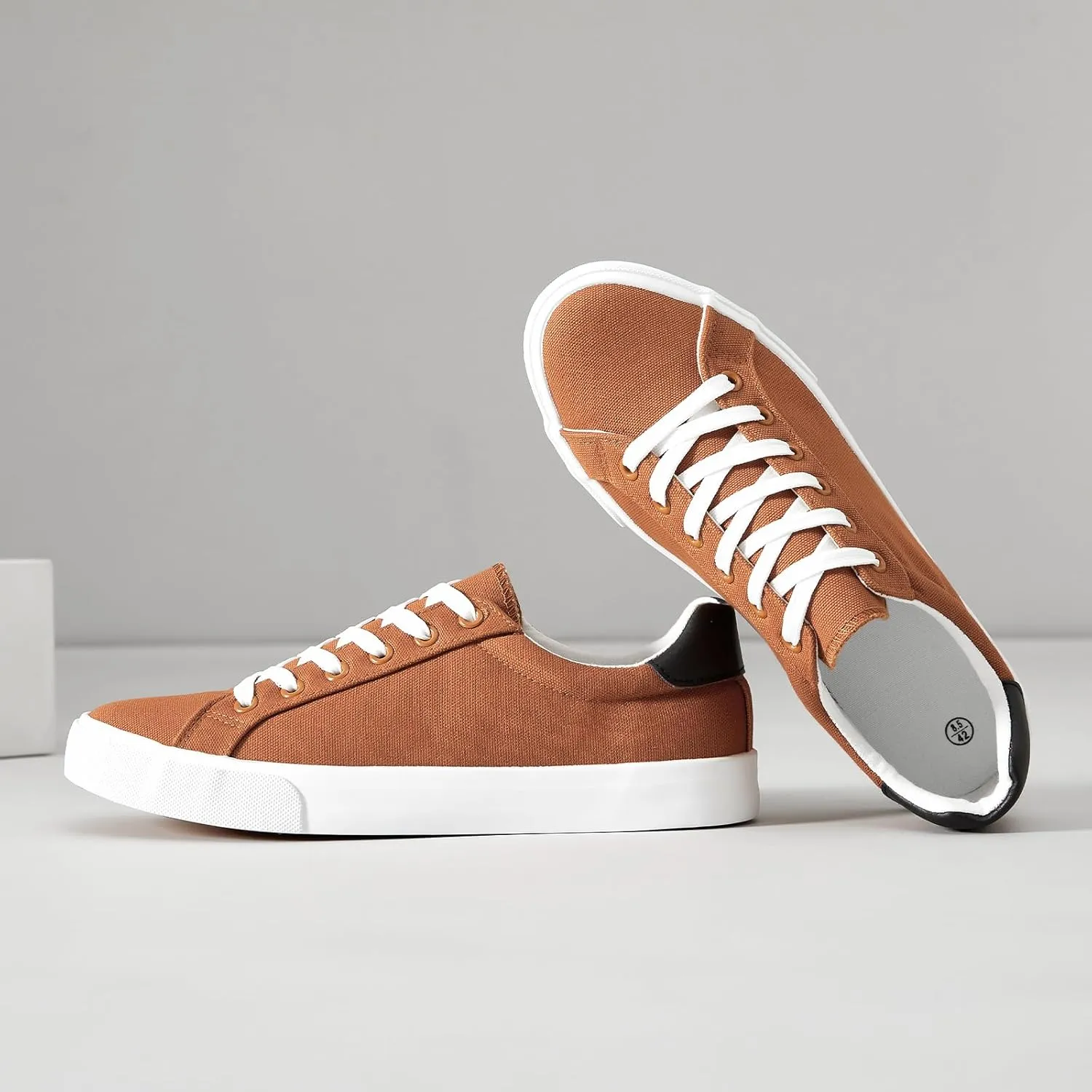 Rominz Mens White Canvas Shoes Fashion Low Top Canvas Sneakers Casual Tennis Shoes Lace-Up Walking Shoes for Men