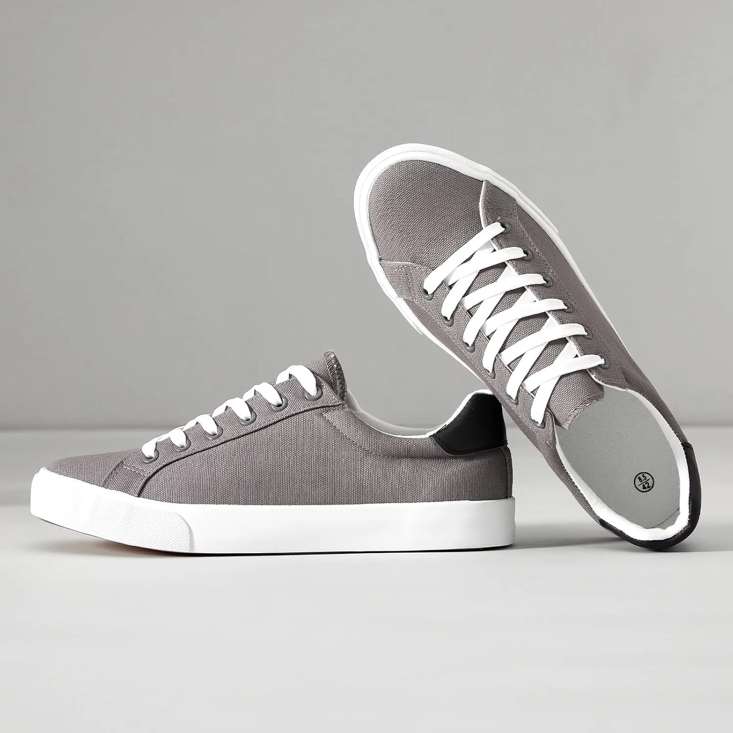 Rominz Mens White Canvas Shoes Fashion Low Top Canvas Sneakers Casual Tennis Shoes Lace-Up Walking Shoes for Men