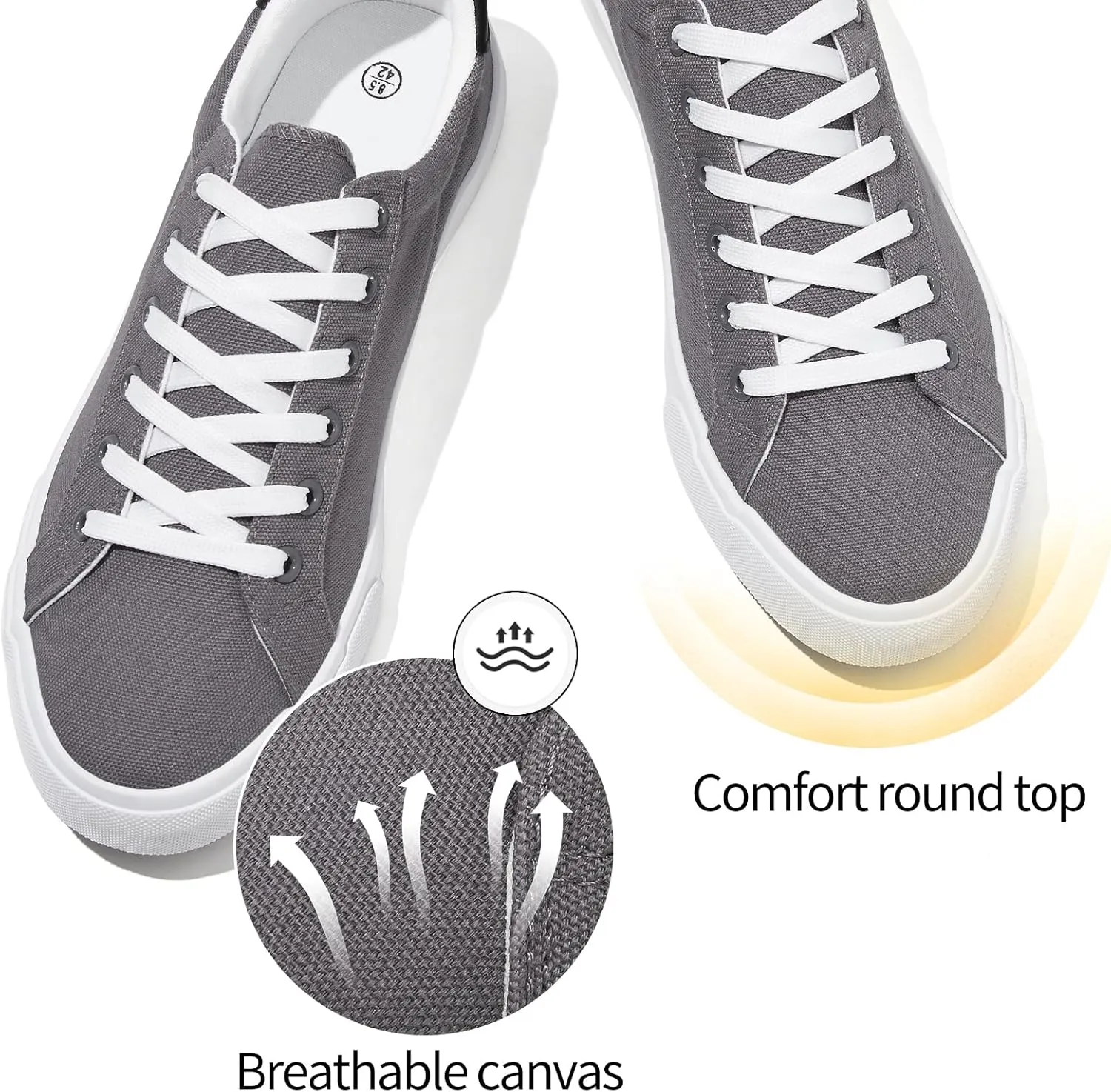 Rominz Mens White Canvas Shoes Fashion Low Top Canvas Sneakers Casual Tennis Shoes Lace-Up Walking Shoes for Men