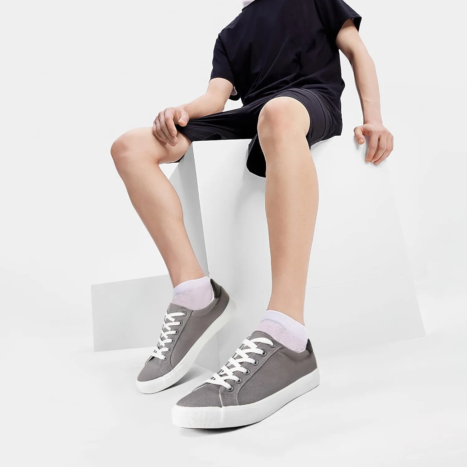 Rominz Mens White Canvas Shoes Fashion Low Top Canvas Sneakers Casual Tennis Shoes Lace-Up Walking Shoes for Men