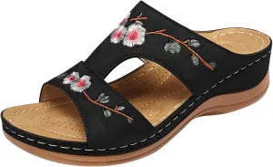 Sandals for Women Dressy Summer Wedge Floral Hollow Slides Fish Mouth Open Toe Slip On Slipper with Arch Support Comfortable Platform Shoes Casual Flip Flops