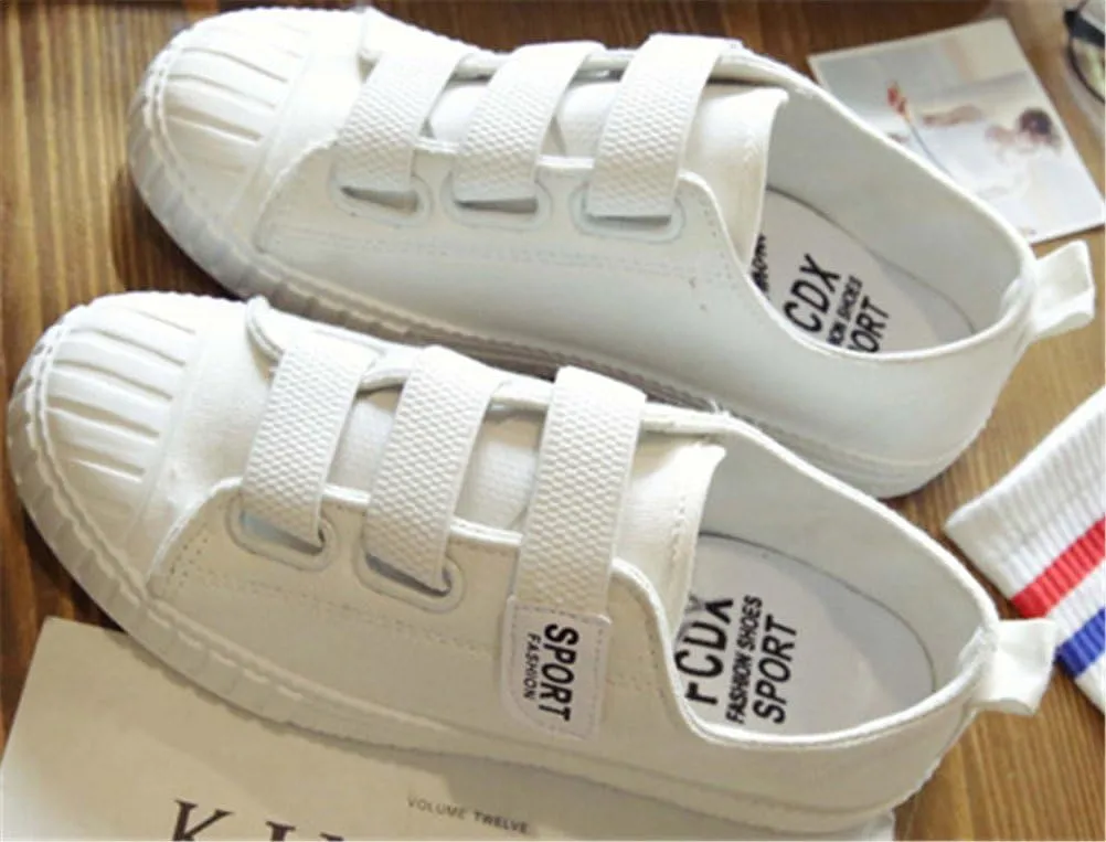 SATUKI Canvas Shoes for Women,Hook and Loop Casual Comfort Flat Fashion Sneakers