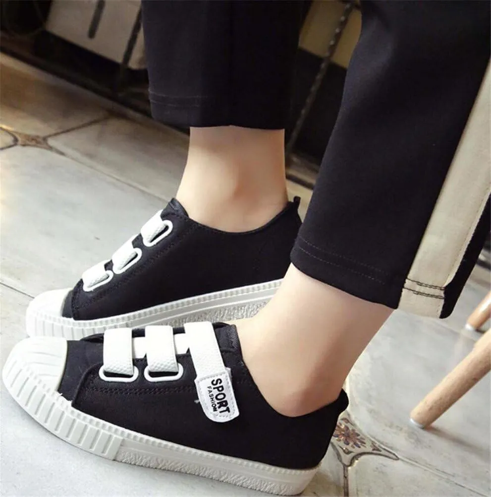 SATUKI Canvas Shoes for Women,Hook and Loop Casual Comfort Flat Fashion Sneakers