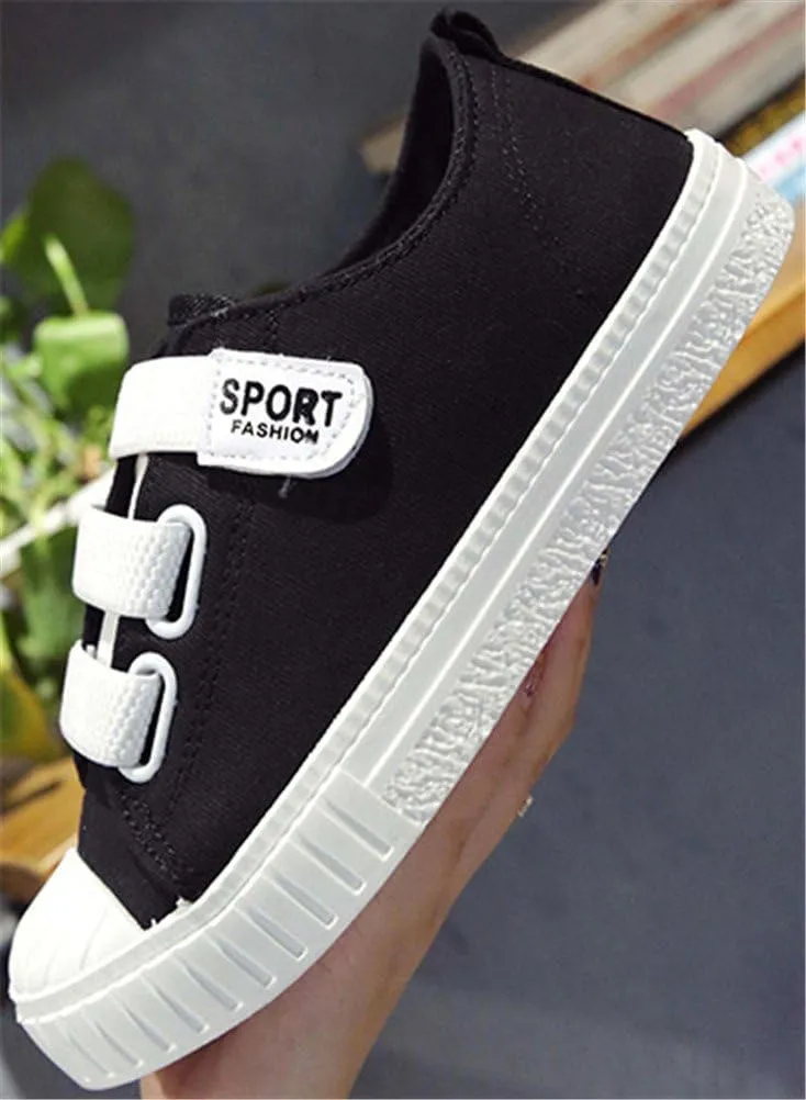 SATUKI Canvas Shoes for Women,Hook and Loop Casual Comfort Flat Fashion Sneakers