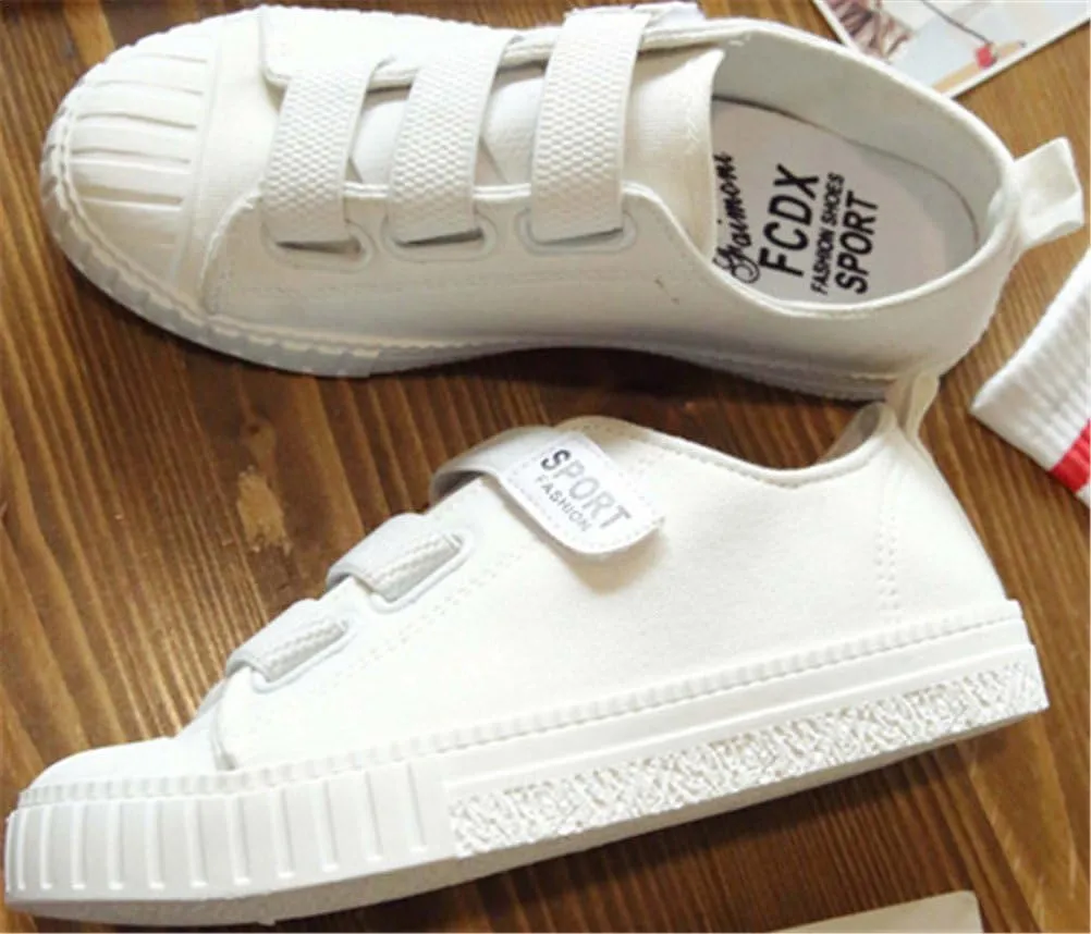 SATUKI Canvas Shoes for Women,Hook and Loop Casual Comfort Flat Fashion Sneakers
