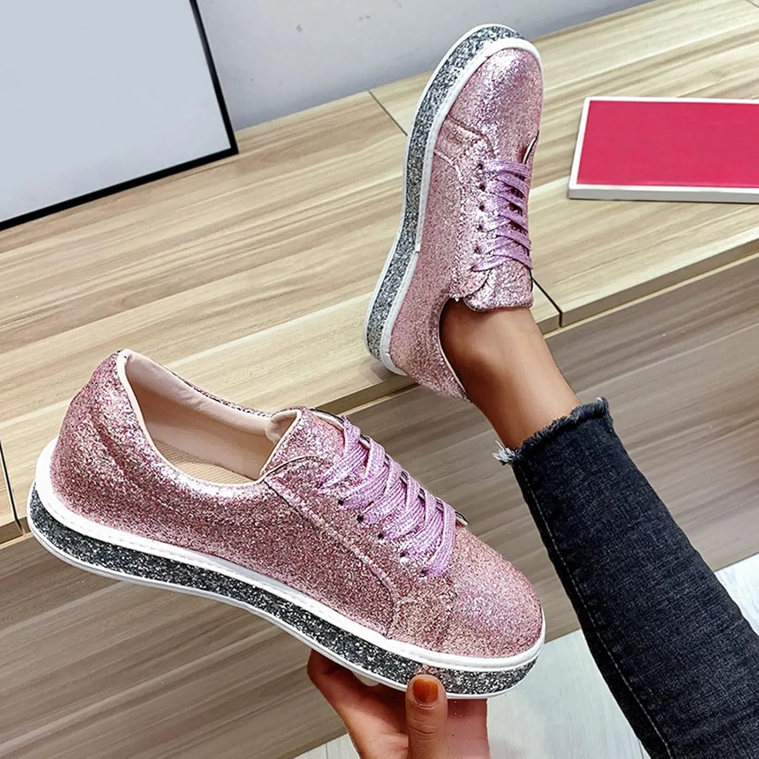 SBGMoSJ Platform Sneakers for Women Nurses Shoes for Women Comfortable Non Slip White Women Slip On Shoes Casual Women's Sneakers Size 8 Wide Comfy Black Shoes for Women Dressy