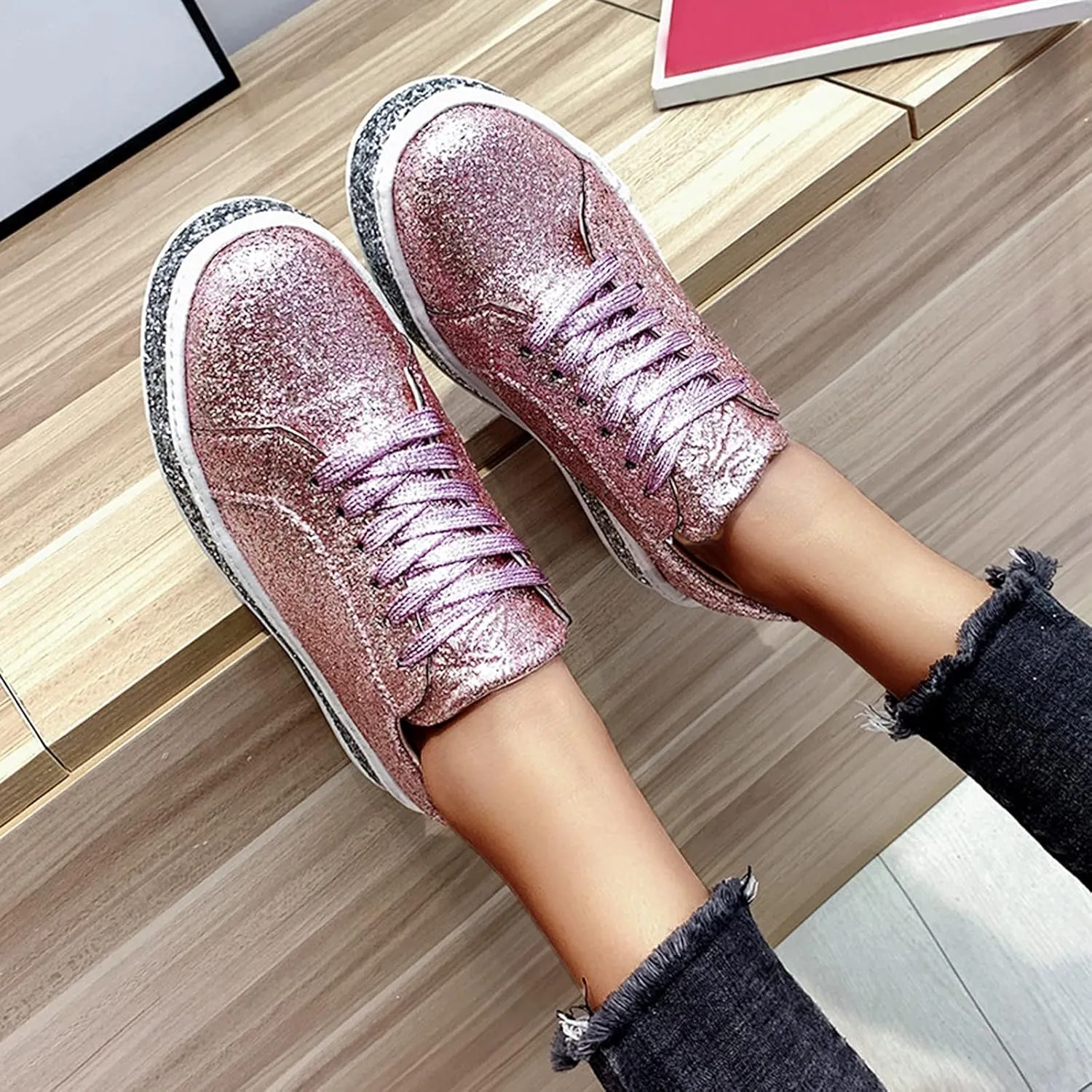 SBGMoSJ Platform Sneakers for Women Nurses Shoes for Women Comfortable Non Slip White Women Slip On Shoes Casual Women's Sneakers Size 8 Wide Comfy Black Shoes for Women Dressy