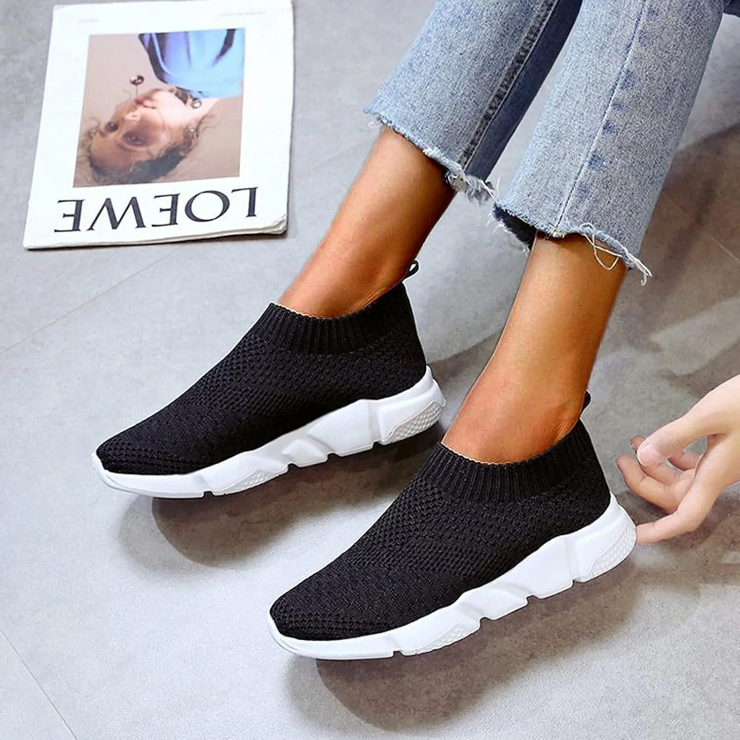 SBGMoSJ Sneakers for Women Walking Mule Shoes for Women Slip On Heels Womens Shoes Hiking Womens Slip On Sneakers Black Grey Womens Non Slip Black Work Shoes Wide Width