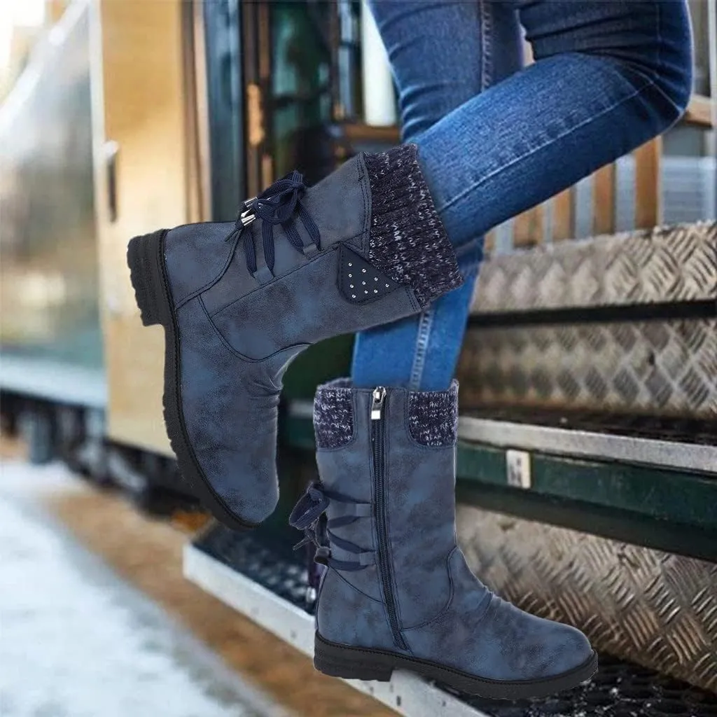 Snow Boots for Women Mid Calf Boots Women Vintage Casual Winter Working shoes Non-slip Lightweight Side Zipper Boots