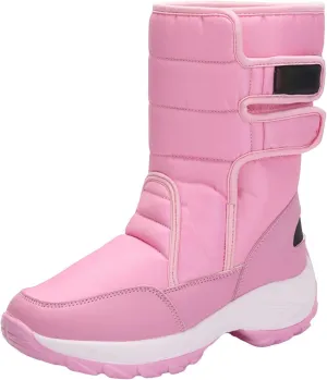 Snow Boots Women Winter Shoes Water-proof Insulated with Hook Loop Warm Fleece Lined Mid Calf Boots Anti Slip Ankle Boots Fashion Sneakers Outdoor Walking Shoes for Women Ladies Girls