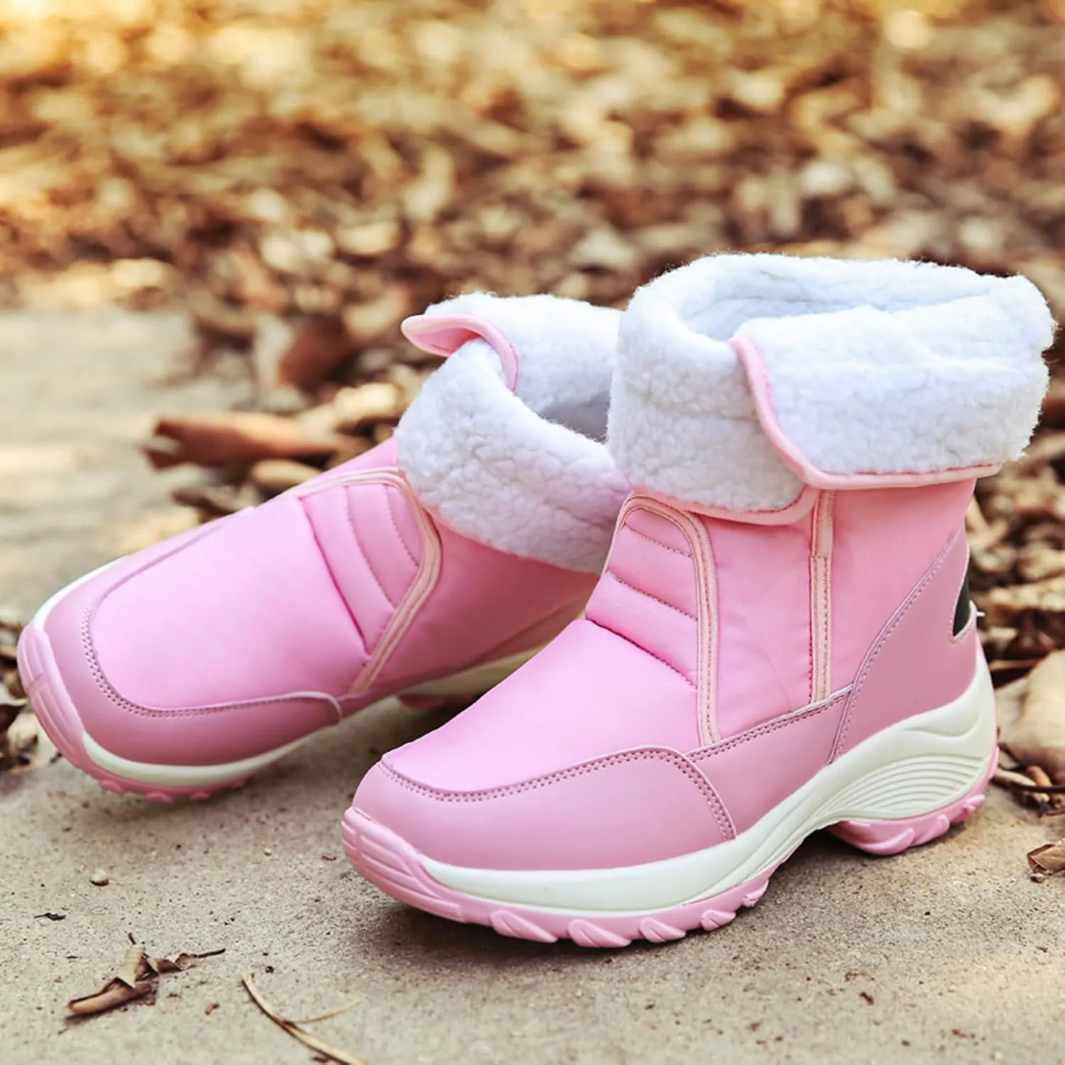 Snow Boots Women Winter Shoes Water-proof Insulated with Hook Loop Warm Fleece Lined Mid Calf Boots Anti Slip Ankle Boots Fashion Sneakers Outdoor Walking Shoes for Women Ladies Girls