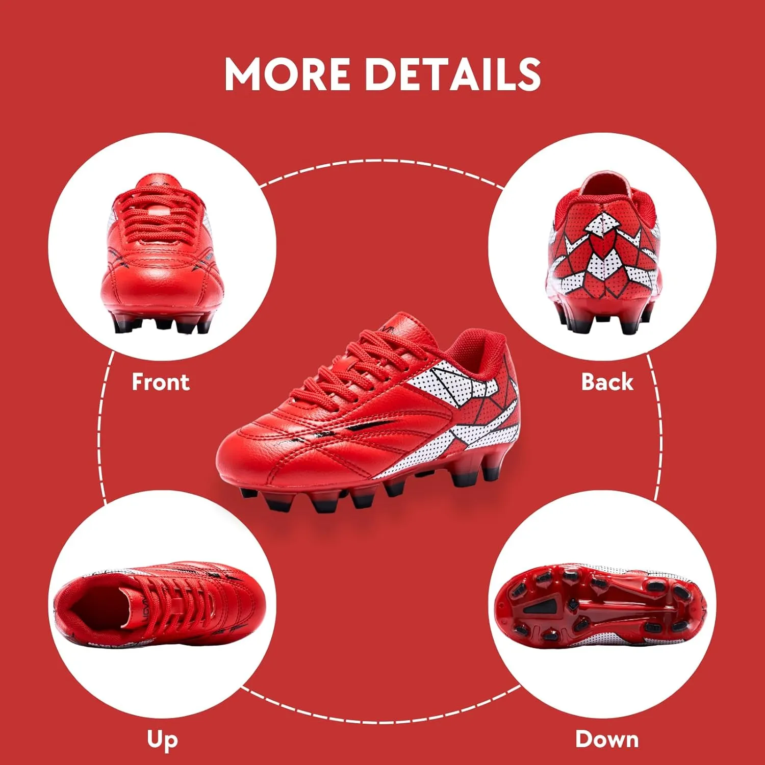 Soccer Cleats for Toddler and Little Kids, FG Lace Up Soccer Shoes, Firm Ground Outsoles for Artificial Turf, 3 Colors
