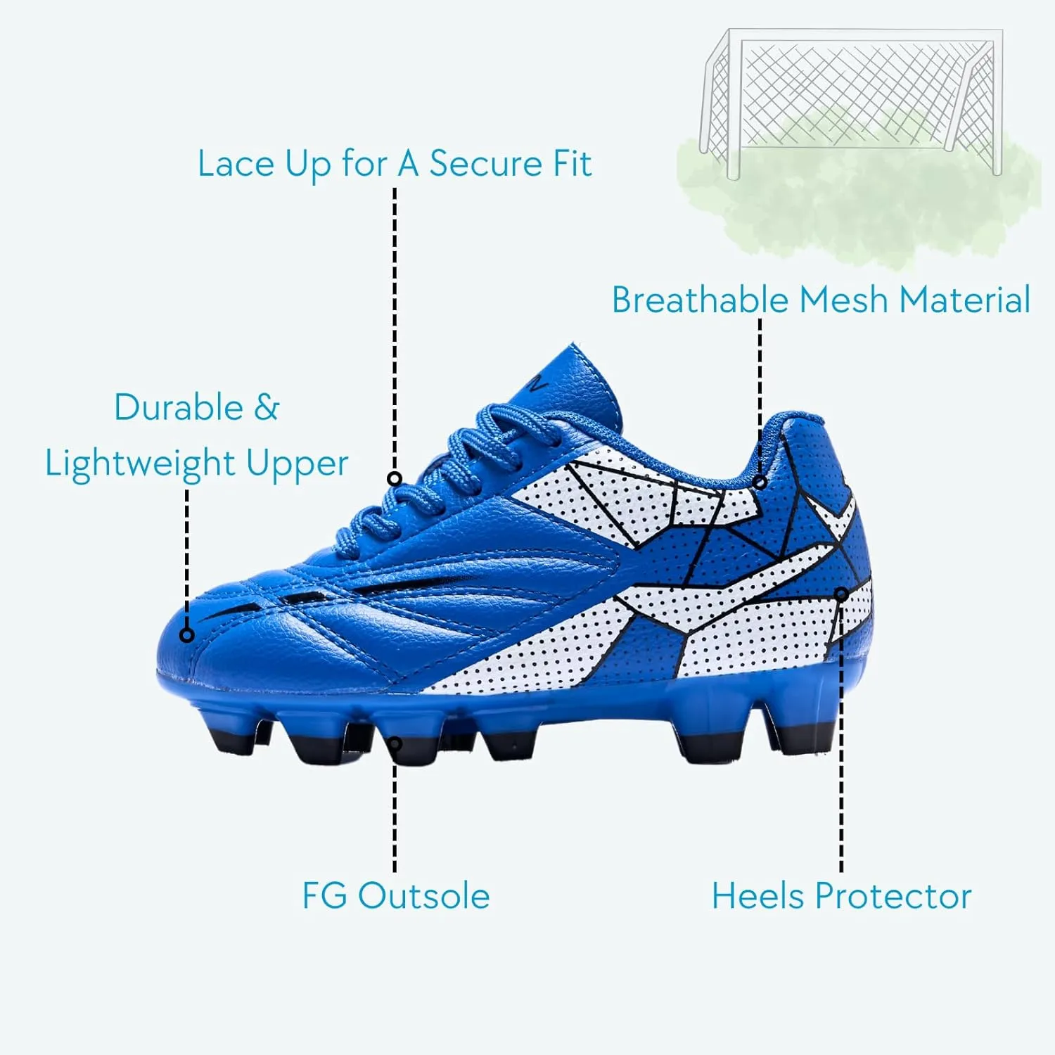 Soccer Cleats for Toddler and Little Kids, FG Lace Up Soccer Shoes, Firm Ground Outsoles for Artificial Turf, 3 Colors