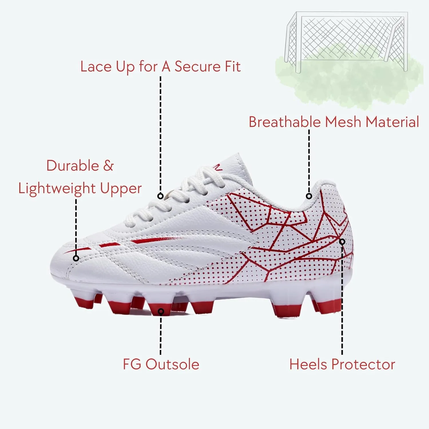 Soccer Cleats for Toddler and Little Kids, FG Lace Up Soccer Shoes, Firm Ground Outsoles for Artificial Turf, 3 Colors