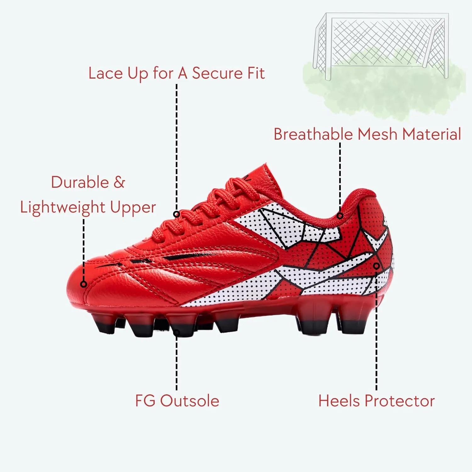 Soccer Cleats for Toddler and Little Kids, FG Lace Up Soccer Shoes, Firm Ground Outsoles for Artificial Turf, 3 Colors