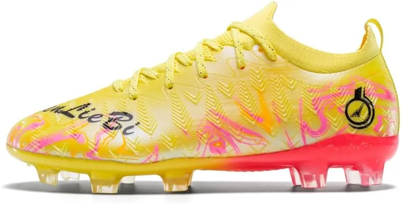 Soccer Cleats, High Top Athletic Shoes, Professional Training Spikes, Non-Slip Rubber Sole, Pink