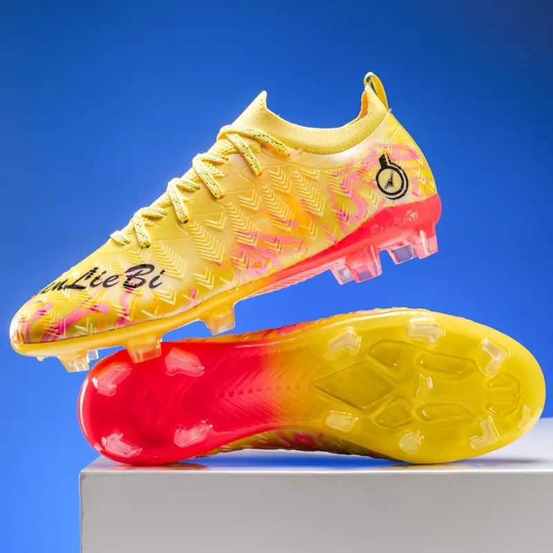 Soccer Cleats, High Top Athletic Shoes, Professional Training Spikes, Non-Slip Rubber Sole, Pink