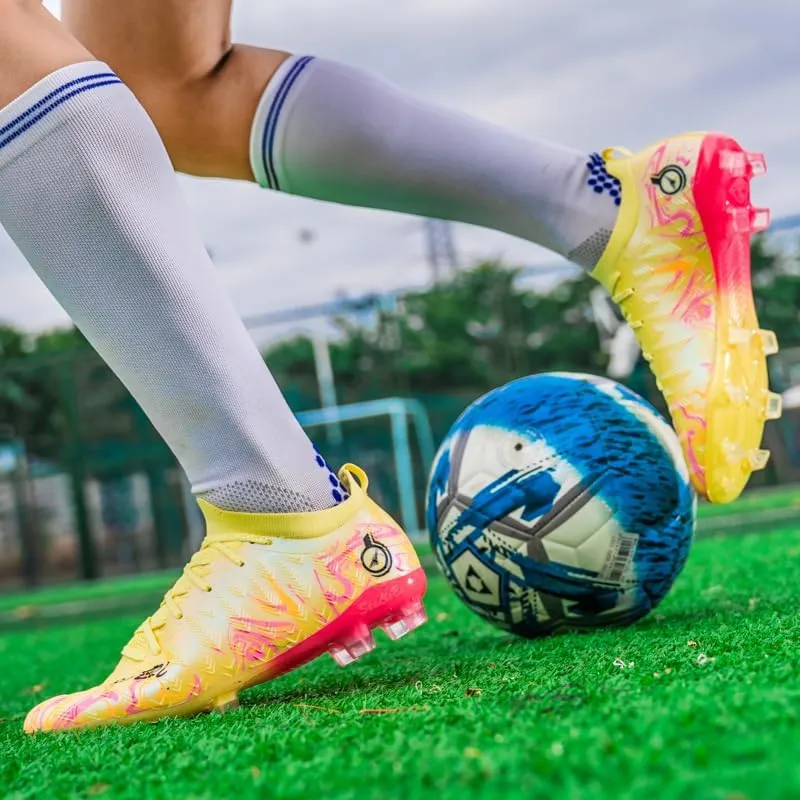 Soccer Cleats, High Top Athletic Shoes, Professional Training Spikes, Non-Slip Rubber Sole, Pink