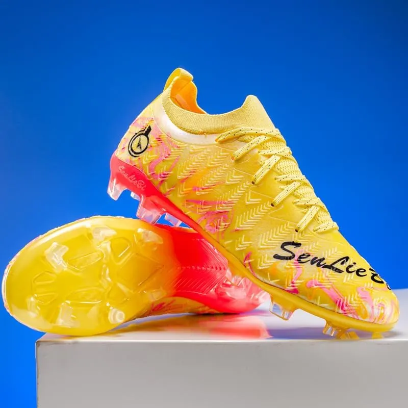 Soccer Cleats, High Top Athletic Shoes, Professional Training Spikes, Non-Slip Rubber Sole, Pink