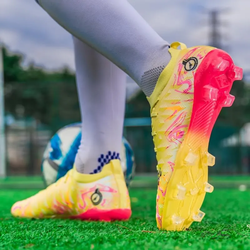 Soccer Cleats, High Top Athletic Shoes, Professional Training Spikes, Non-Slip Rubber Sole, Pink