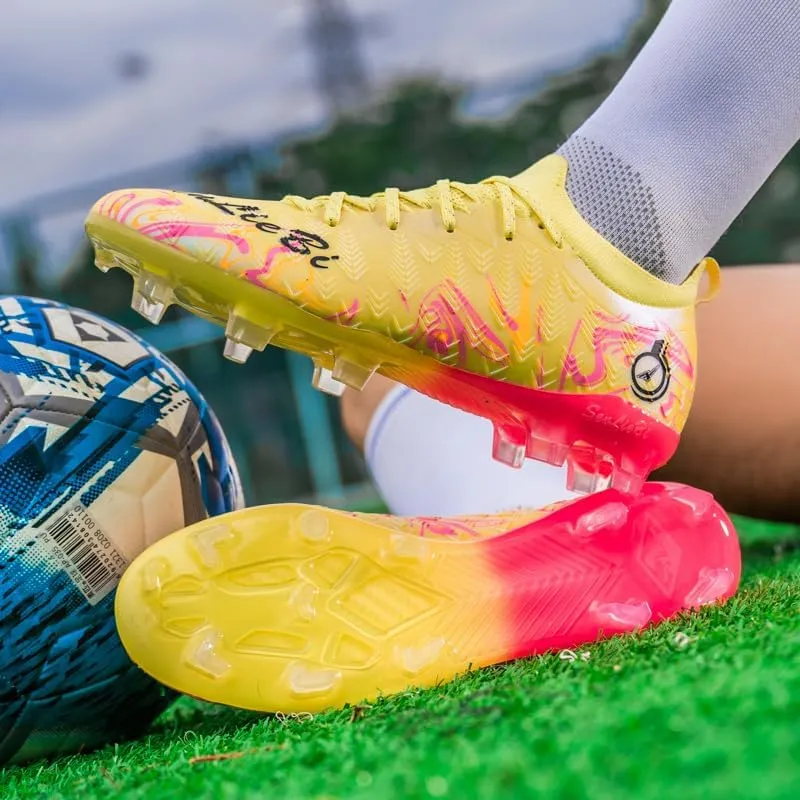 Soccer Cleats, High Top Athletic Shoes, Professional Training Spikes, Non-Slip Rubber Sole, Pink