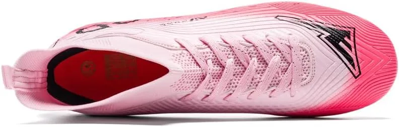 Soccer Cleats, High Top Athletic Shoes, Professional Training Spikes, Pink, Non-Slip Rubber Sole