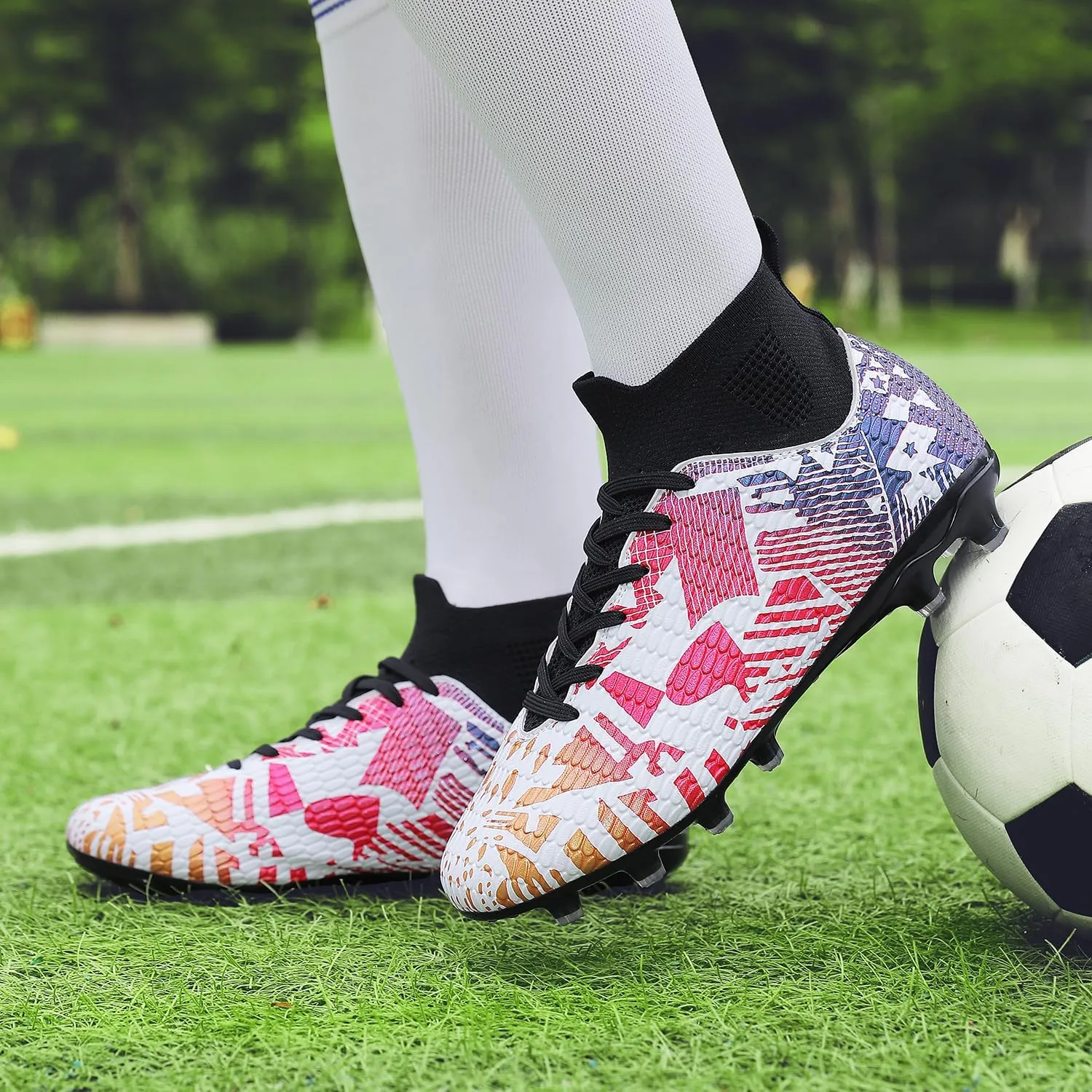 Soccer Cleats Mens Professional High Top Indoor Soccer Shoes Outdoor AG/FG Adults Youth Boys Football Training Sneakers
