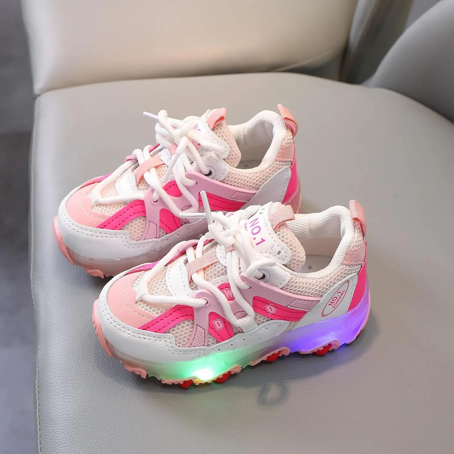 Sport Light Kids Girls Led Children Shoes Bling Baby Luminous Boys Baby Shoes Kids Slip on Shoes (Pink, 12-18Months)