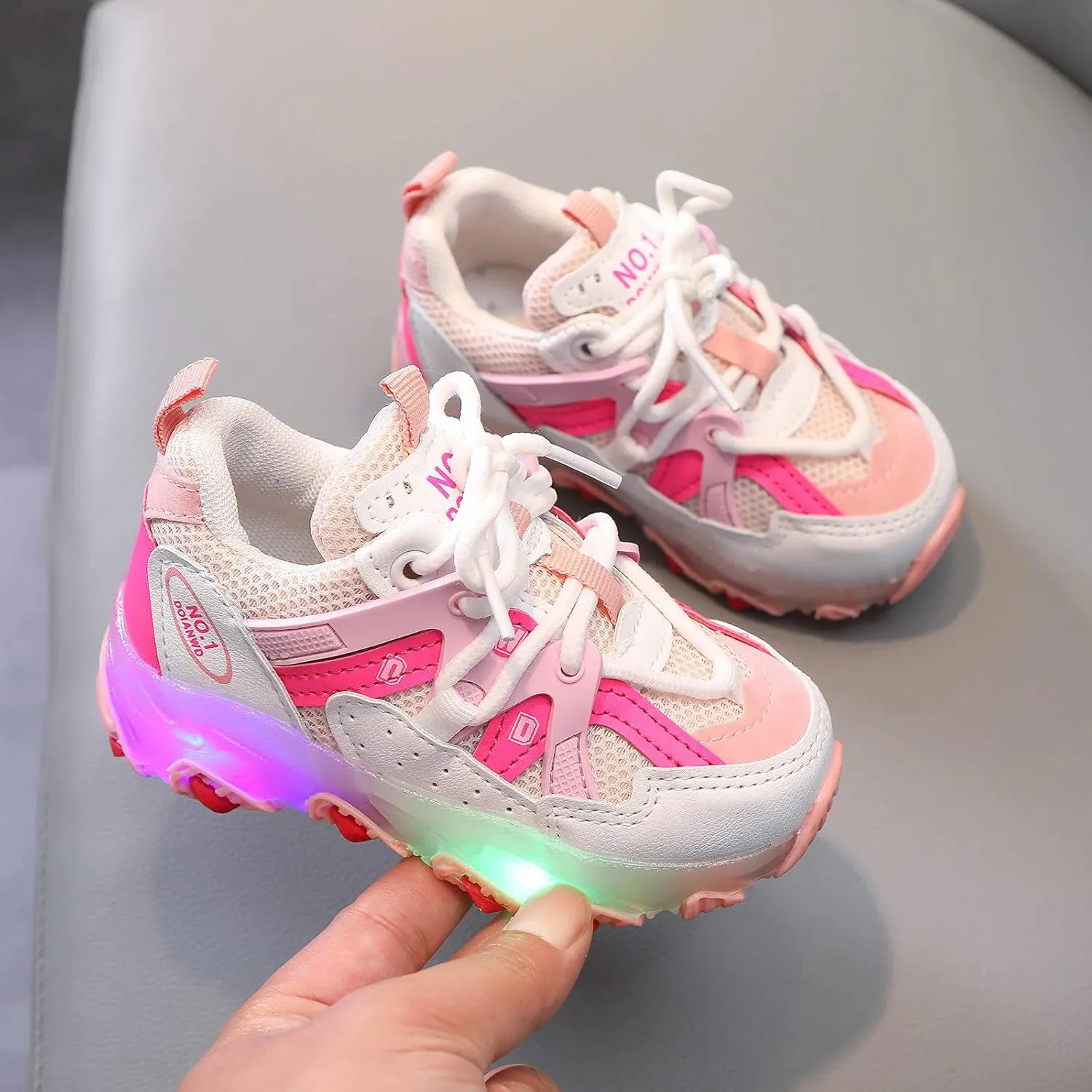 Sport Light Kids Girls Led Children Shoes Bling Baby Luminous Boys Baby Shoes Kids Slip on Shoes (Pink, 12-18Months)