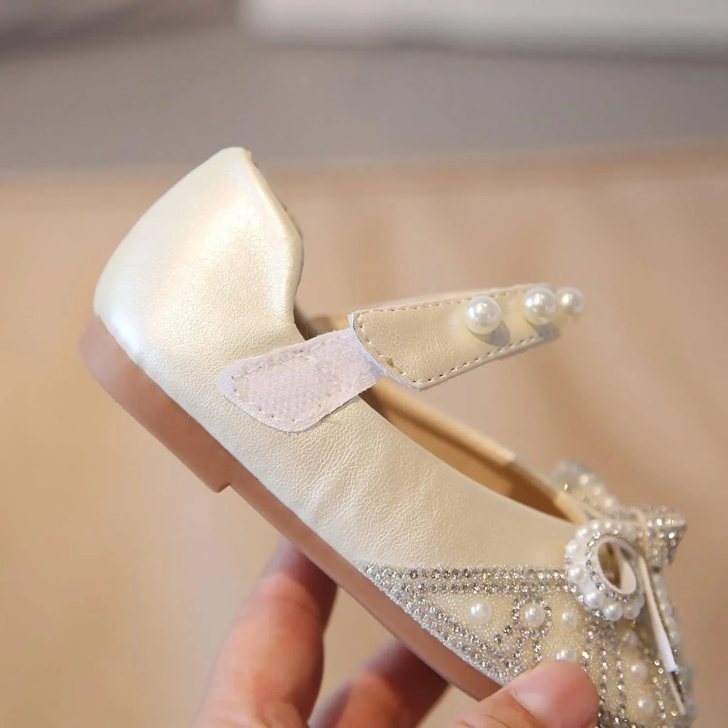Toddler Dress Shoes,Fashion Girls Casual Shoes Shiny Pearl Rhinestone Bow Dress Shoes Dance Shoes 1-11 Years