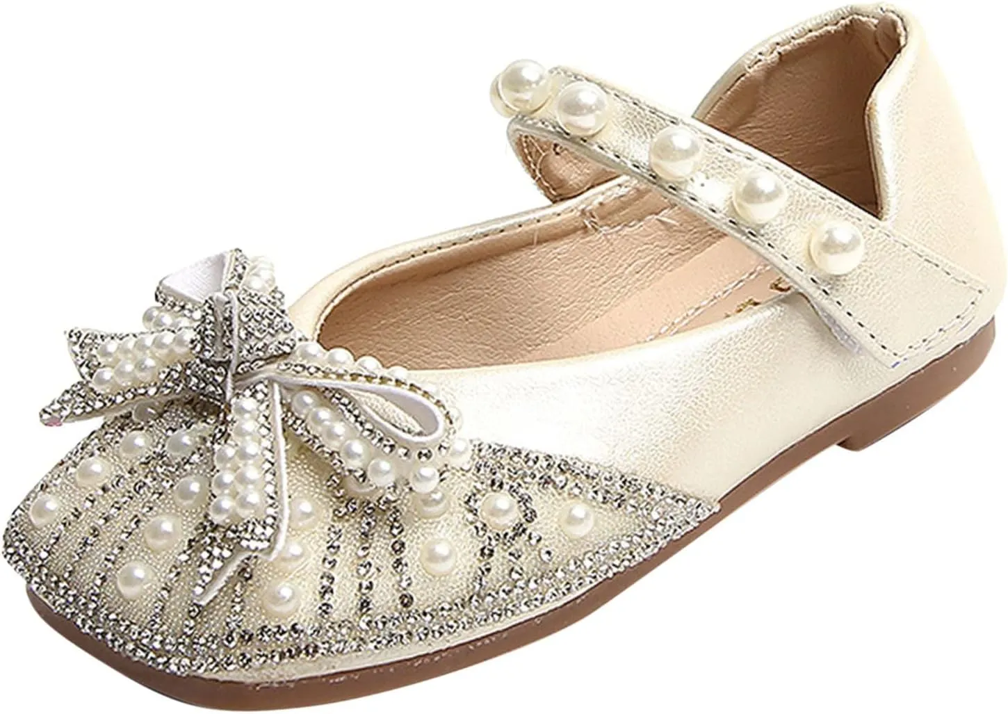 Toddler Dress Shoes,Fashion Girls Casual Shoes Shiny Pearl Rhinestone Bow Dress Shoes Dance Shoes 1-11 Years