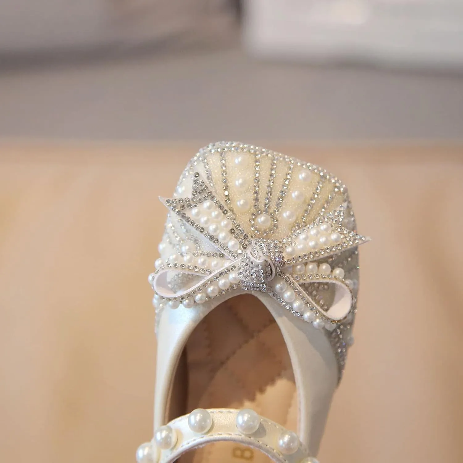 Toddler Dress Shoes,Fashion Girls Casual Shoes Shiny Pearl Rhinestone Bow Dress Shoes Dance Shoes 1-11 Years