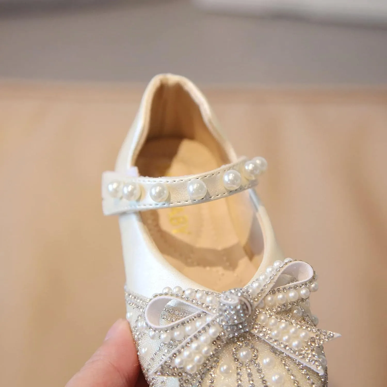 Toddler Dress Shoes,Fashion Girls Casual Shoes Shiny Pearl Rhinestone Bow Dress Shoes Dance Shoes 1-11 Years