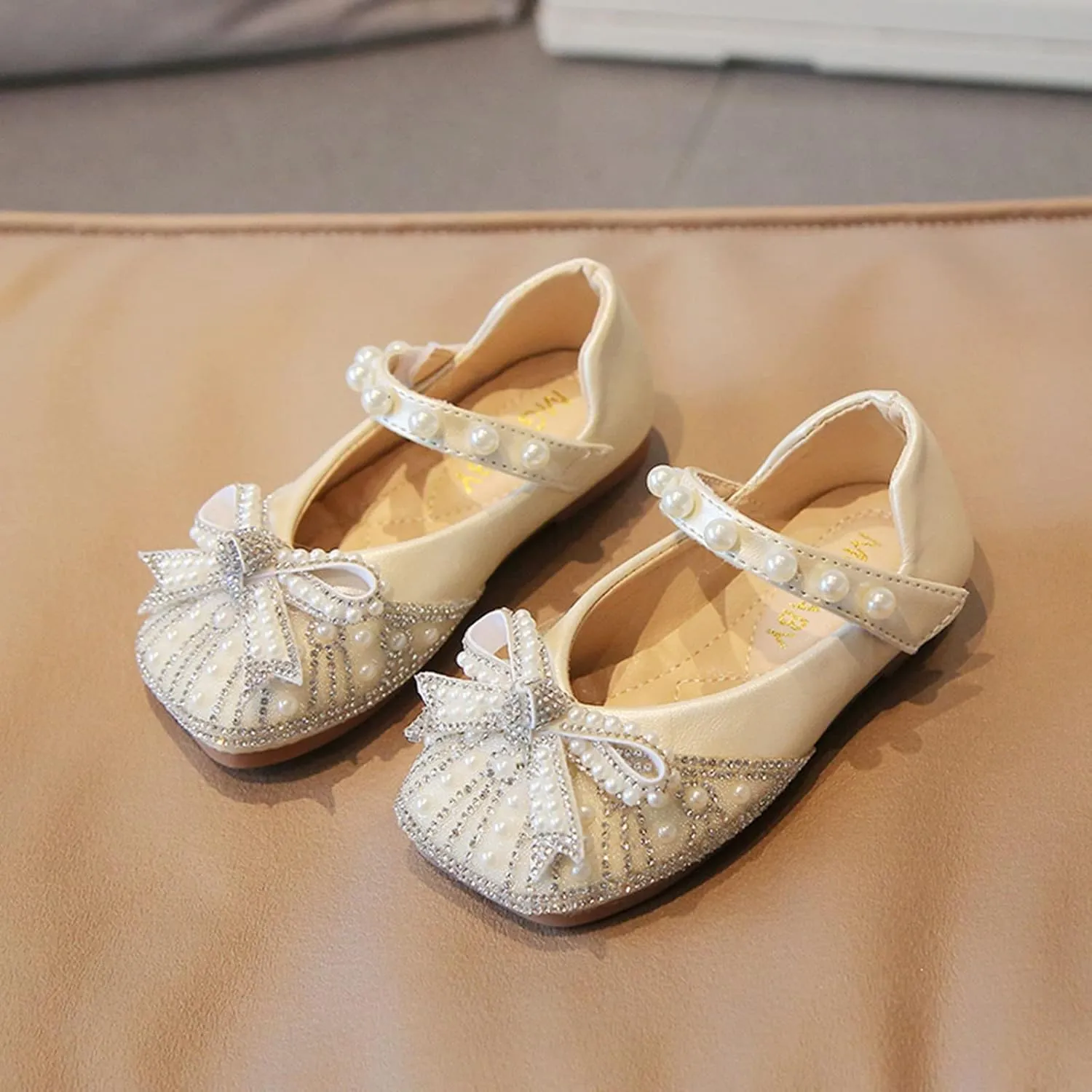 Toddler Dress Shoes,Fashion Girls Casual Shoes Shiny Pearl Rhinestone Bow Dress Shoes Dance Shoes 1-11 Years