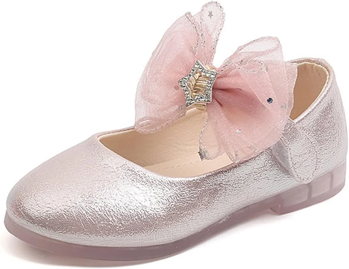 Toddler Girl Light Up Shoes Shoes for Girls Bow School Shoes Led Mary Jane Shoes Luminous Leather Shoes