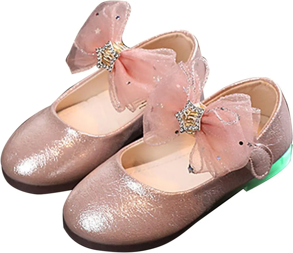Toddler Girl Light Up Shoes Shoes for Girls Bow School Shoes Led Mary Jane Shoes Luminous Leather Shoes