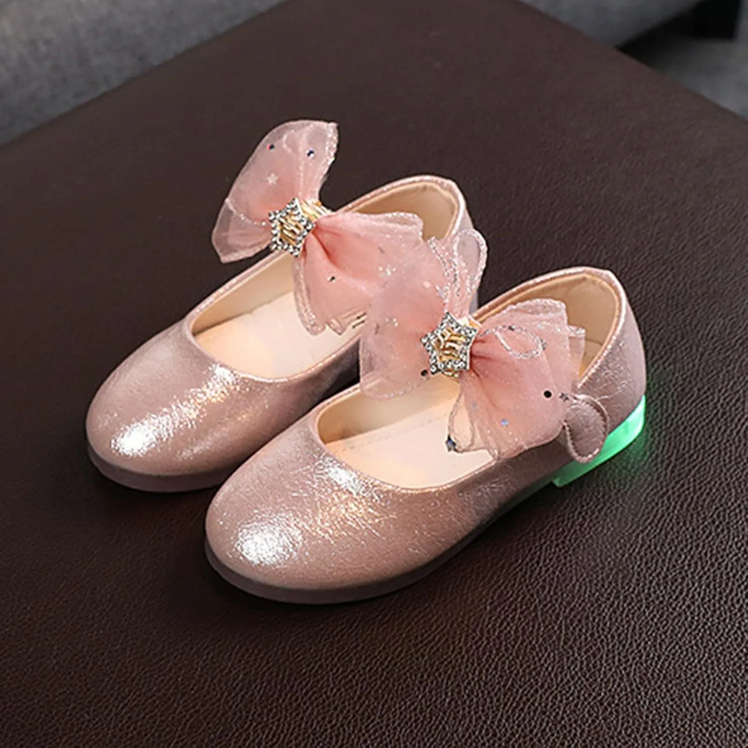 Toddler Girl Light Up Shoes Shoes for Girls Bow School Shoes Led Mary Jane Shoes Luminous Leather Shoes