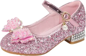 Toddler Girl Shoes,Little Kid Girls Dress Princess Shoes Sequins Bowknot Low Heels Party Dance Shoes 4-9 Years