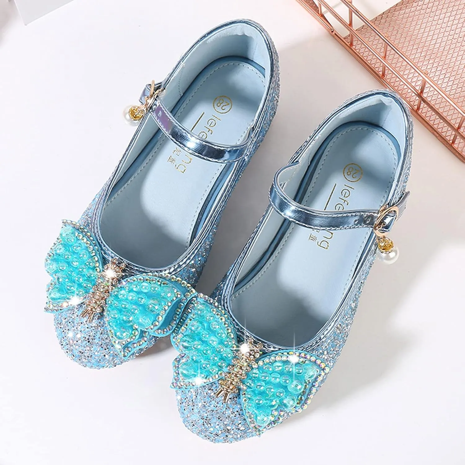 Toddler Girl Shoes,Little Kid Girls Dress Princess Shoes Sequins Bowknot Low Heels Party Dance Shoes 4-9 Years