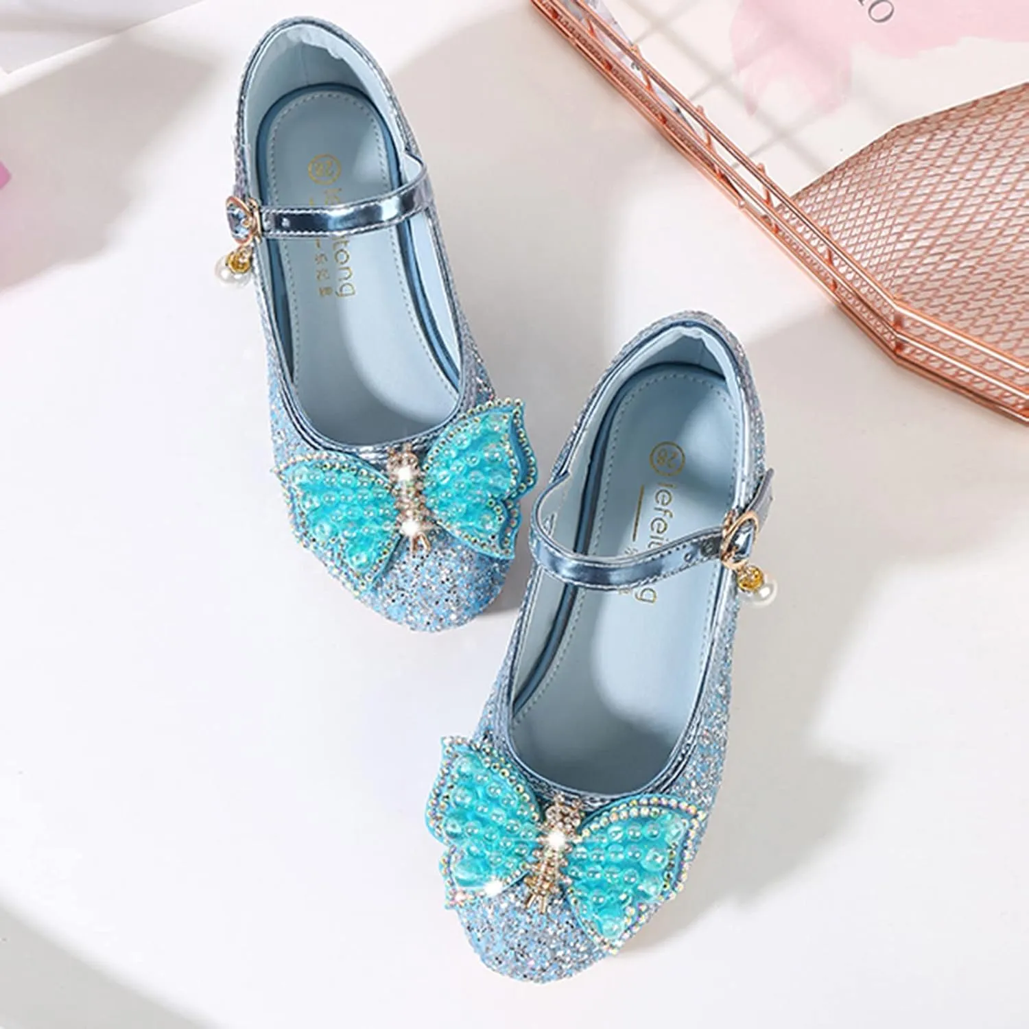 Toddler Girl Shoes,Little Kid Girls Dress Princess Shoes Sequins Bowknot Low Heels Party Dance Shoes 4-9 Years