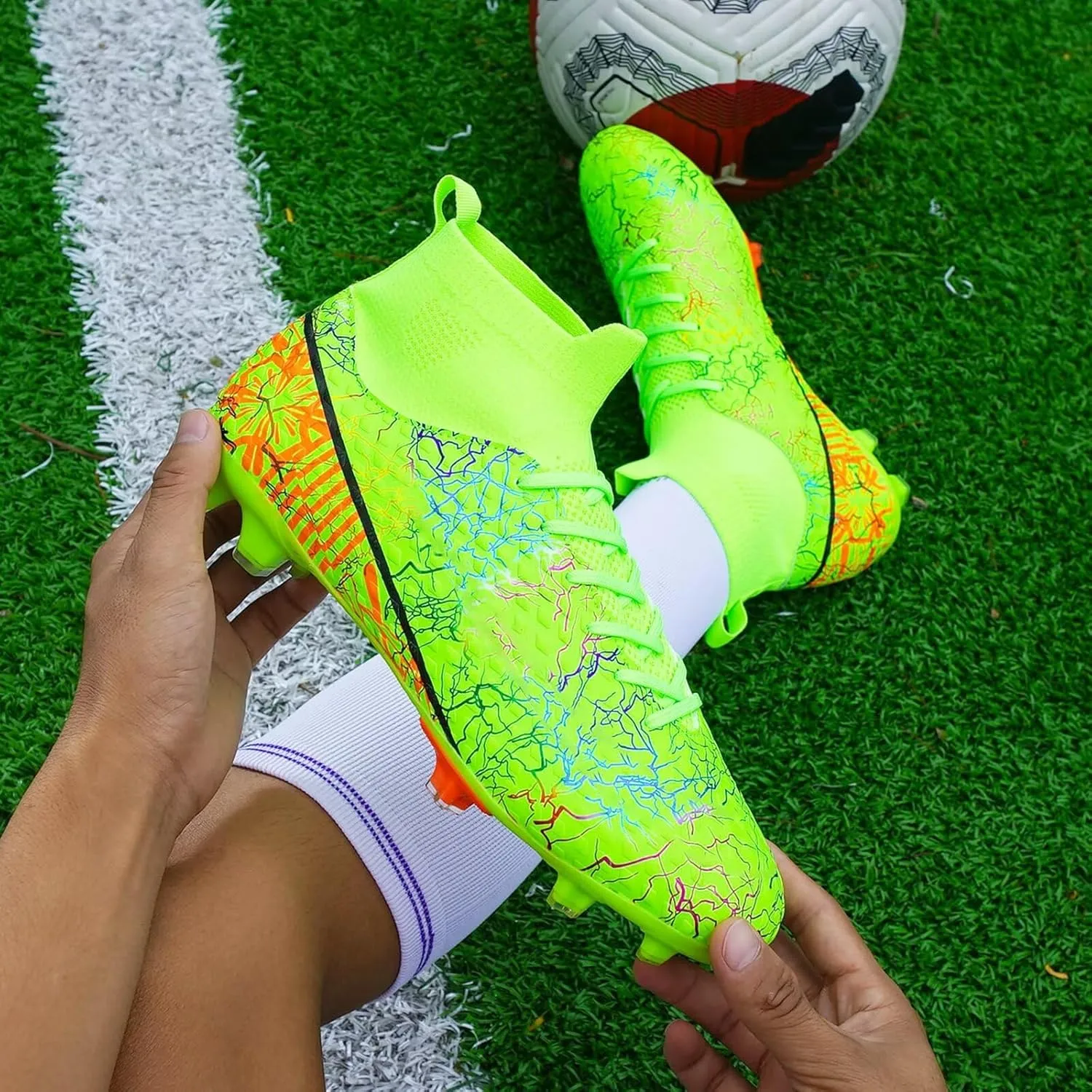 Unisex-Child Soccer Cleats Lightweight Training Football Cleats for Youth Futsal