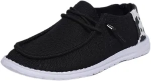 Unisex Lace-up Loafers Cow Pattern Splicing Canvas Slip-on Shoes Fashion Low Top Walking Driving Shoes,Lightweight Boat Breathable Flexible Casual for Daily Wear