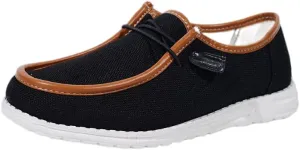 Unisex Lace-up Loafers Leather Trim Flats Low Top Walking Driving Shoes,Ultralight Boat Breathable Flexible Casual for Daily Wear