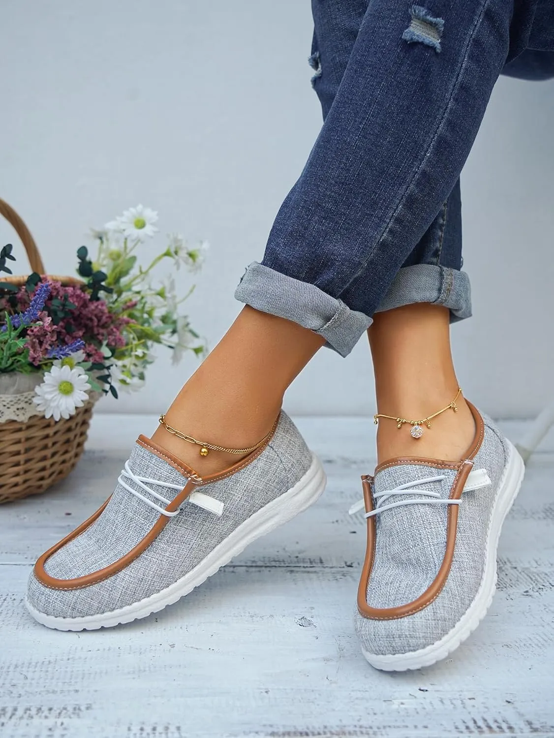 Unisex Lace-up Loafers Leather Trim Flats Low Top Walking Driving Shoes,Ultralight Boat Breathable Flexible Casual for Daily Wear