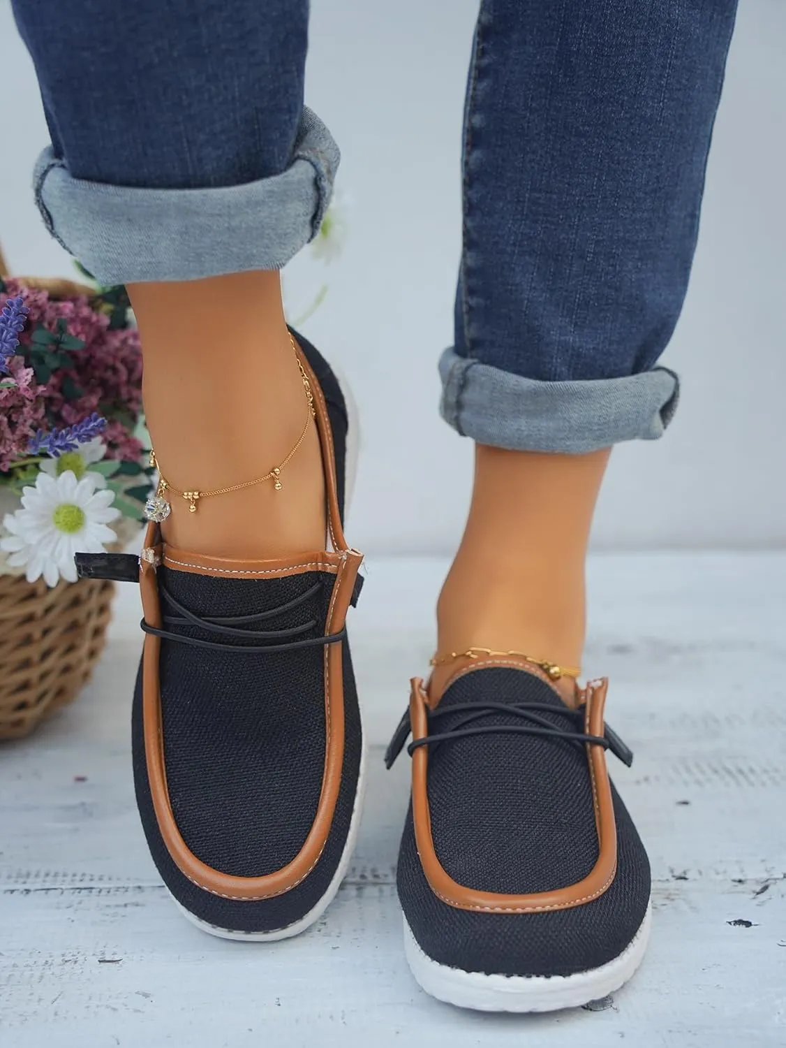 Unisex Lace-up Loafers Leather Trim Flats Low Top Walking Driving Shoes,Ultralight Boat Breathable Flexible Casual for Daily Wear