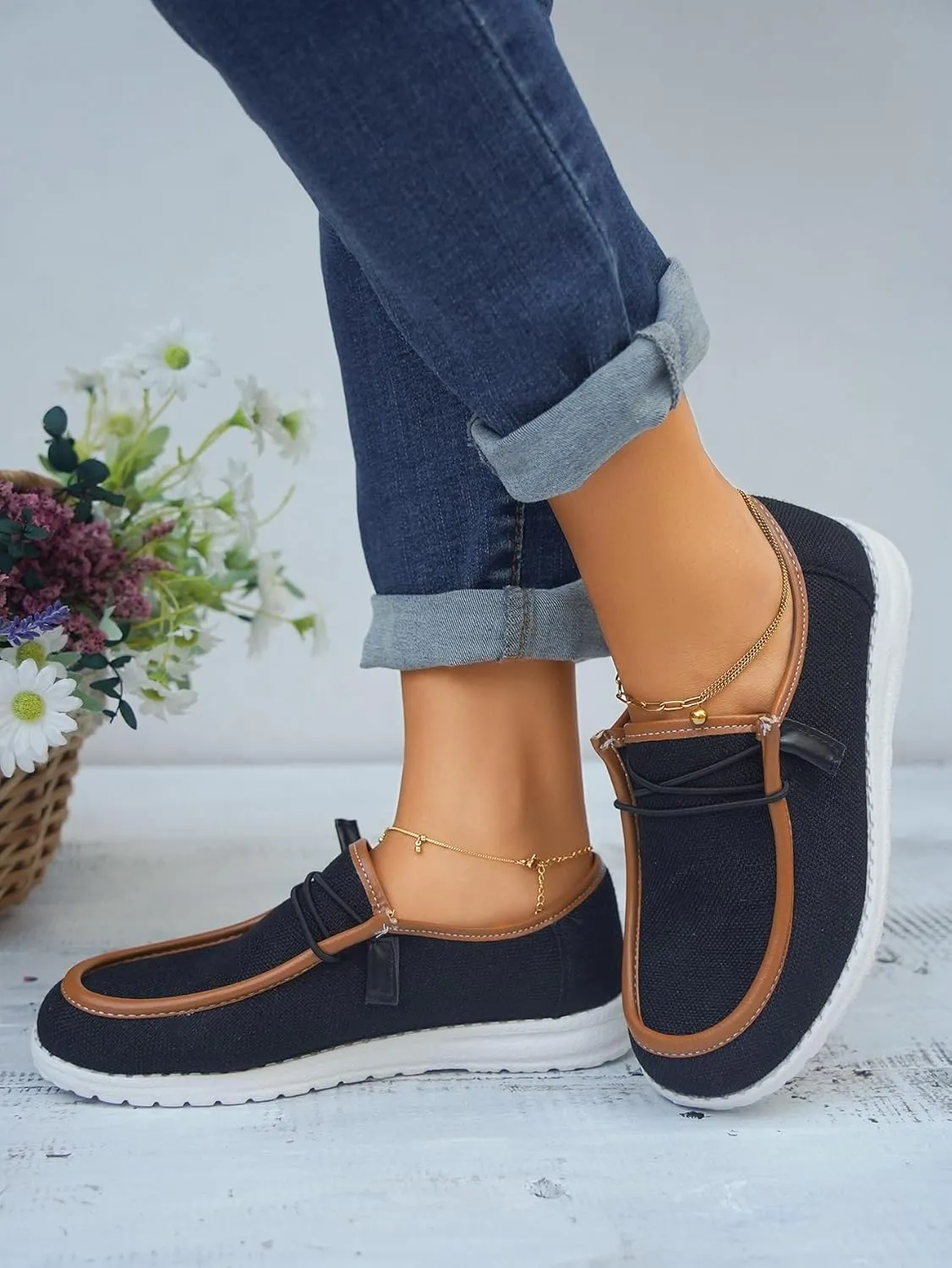 Unisex Lace-up Loafers Leather Trim Flats Low Top Walking Driving Shoes,Ultralight Boat Breathable Flexible Casual for Daily Wear