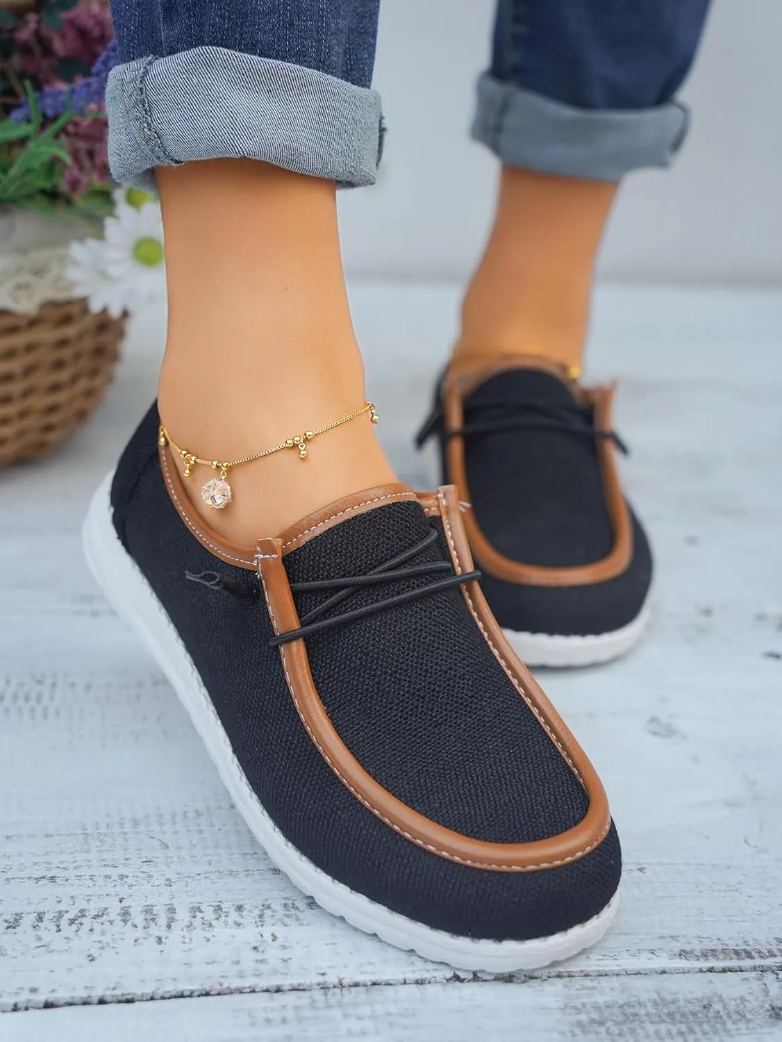 Unisex Lace-up Loafers Leather Trim Flats Low Top Walking Driving Shoes,Ultralight Boat Breathable Flexible Casual for Daily Wear